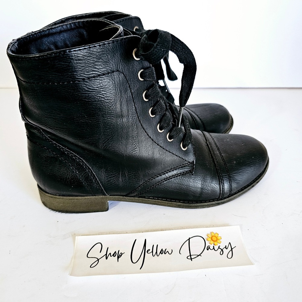 Rampage‎ Womens Damica Black Lace Up Cap Toe Combat Moto Boots 8 M Grunge